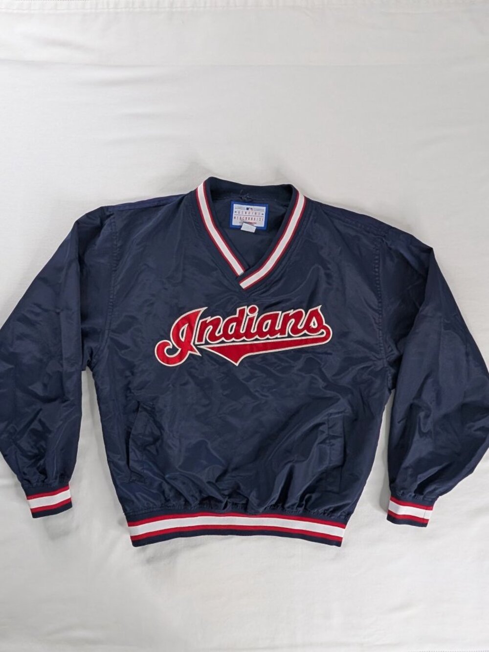 VTG Cleveland Indians Blue Red Pullover Windbreaker V Neck Embroidered Jacket